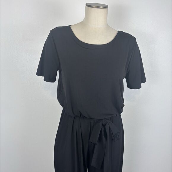 41 Hawthorn Womens Large Belted Black Jumpsuit Romper Pockets Short Sleeve - Picture 3 of 7